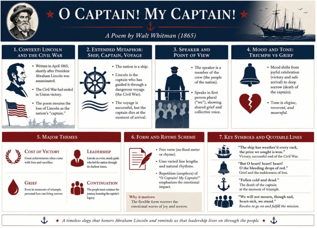 O Captain My Captain: Critical Analysis, Summary, and Theme of Whitman’s Elegy for Lincoln 3 O captain info